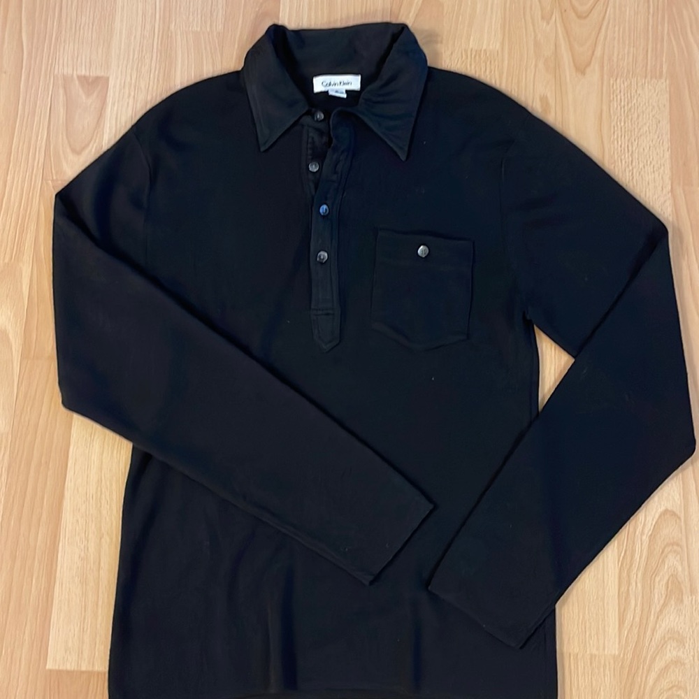 Calvin Klein men’s black wool blend polo sweater pullover medium
